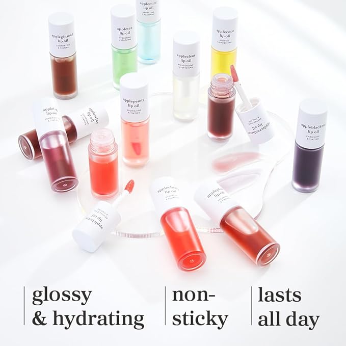 NOONI Korean Lip Oil - Applecherry | Long-Lasting, Moisturizing, Plumping, Revitalizing for Dry Lips, Waterproof, No Peel Off, Hydrating, Nourishing Crystal Clear, Stocking Stuffers, 0.12 FL Oz