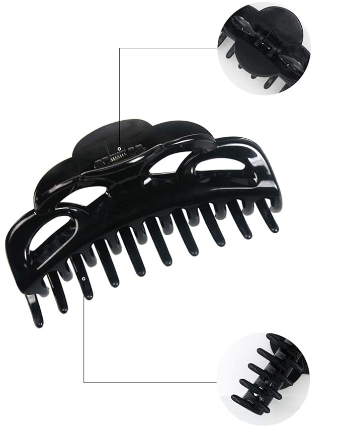 Solid Black Claw Clips for Women Large and Medium Size Neutral Butterfly Hair Clips Basic Non-Slip Hair Styling Accessories 2pcs in Set(Arc-Black)