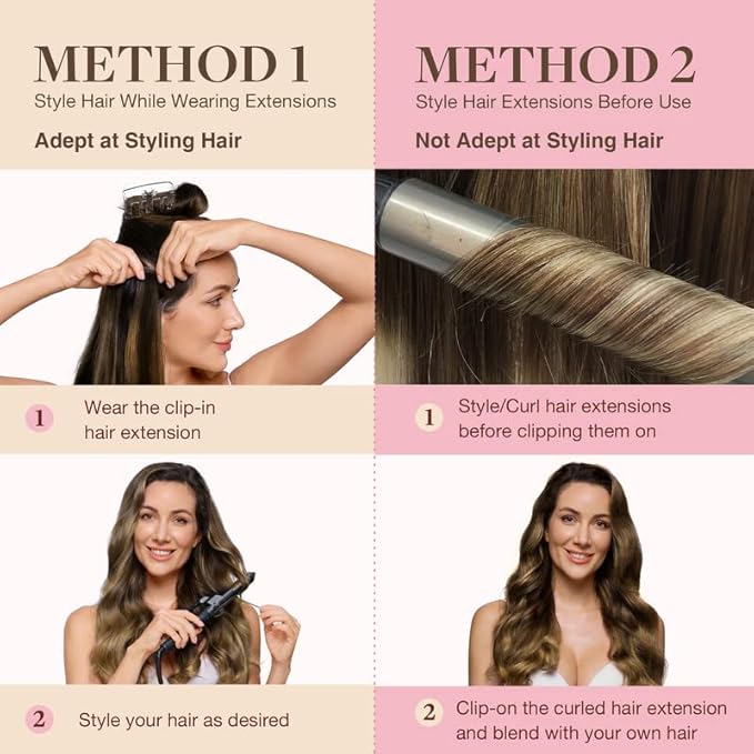 GOO GOO Clip in Hair Extensions Real Human Hair, Remy Human Hair Extensions Clip ins for Women, Natural Human Hair, 16inch 110g 7Pcs, 4/27/4 Balayage Chocolate Brown to Caramel Blonde