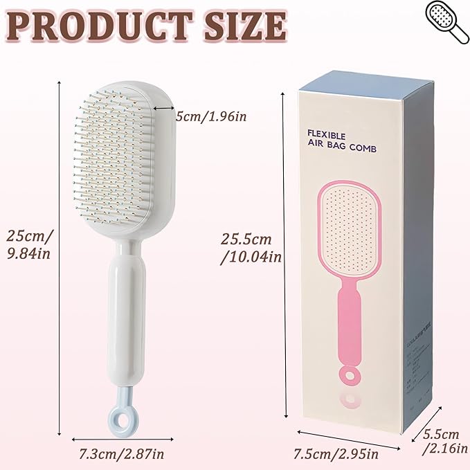 Retractable Cushion Massage Comb Brush, Pull Ring Cushion Massage Brush, Anti-Static Easy-Clean Massage Comb, Portable Travel, Smooth Clean Detangling Comb for All Hair Types(White)