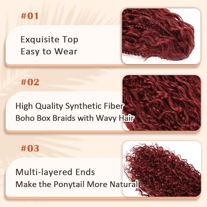 Drawstring Ponytail for Women Boho Box Braids with Long Wavy Hair Ponytail Extension Synthetic Hair Extensions Ponytail for Daily Use (BUG#, 24 Inch)