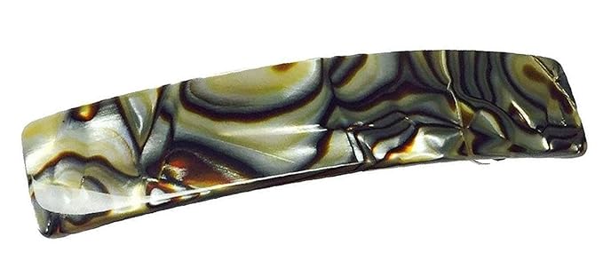 French Amie Oblong Silver Onyx Handmade 3.5 Inches Strong Grip Celluloid Silver Grey Onyx Automatic Hair Clip Hair Barrette - Long Lasting (Silver Onyx) by French Amie