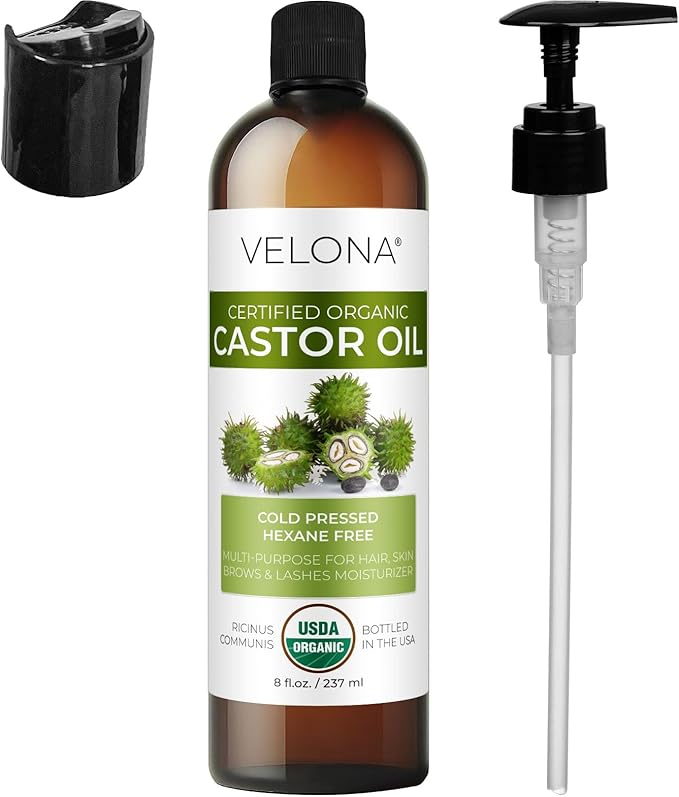 velona USDA Certified Organic Castor Oil - 8 Fl Oz | For Hair, Boost Eyelashes, Eyebrows | Cold pressed, Natural Oil, USP Grade | Hexane Free, Lash Serum, Caster…
