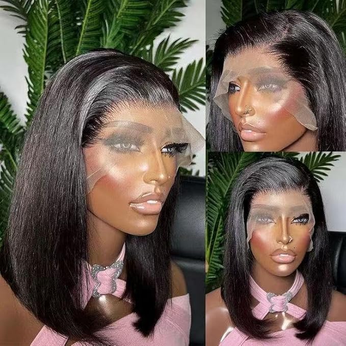 Bob Wig Human Hair 13X4 Lace Front Wigs Human hair Short Straight Frontal Bob Wig HD Transparent Lace Frontal wigs Pre Plucked for Women Glueless Wigs With Baby Hair Natural black10Inch-4