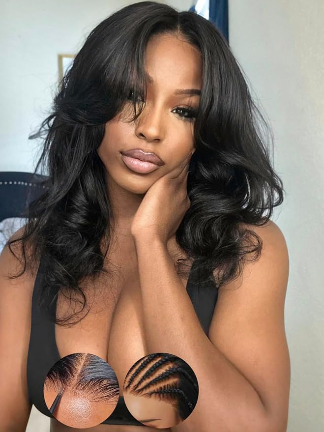 KLAIYI Body Wave Bye Bye Knots Glueless Wig 7x5 Pre Cut Lace Front Wigs Human Hair Wear and Go Wigs for Beginners Pre Bleached Pre Plucked Pre Everything 3S Easy to Ready to Wear Loose Wave Wig 18Inch