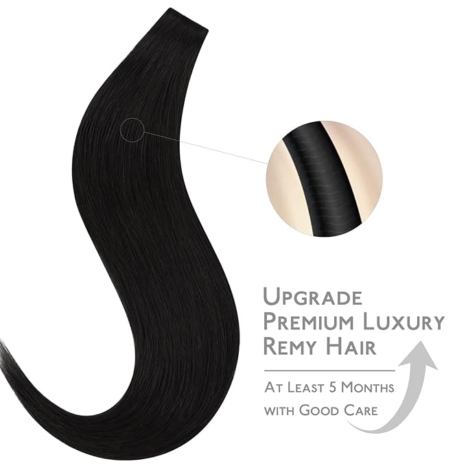 WENNALIFE Invisi Edge Tape in Hair Extensions Human Hair, 24 Inch 50g 20pcs Jet Black Invisible Luxury Remy Hair Extensions Natural Seamless Injected Tape Ins Straight Extensiones De Cabello Humano
