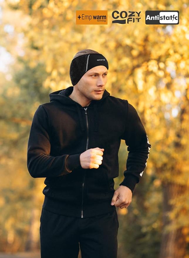 EMPIRELION Original Luxurious Plush Fleece Headband, Soft Running Ear Warmer Forehead Windproof Protection Reflective Gear