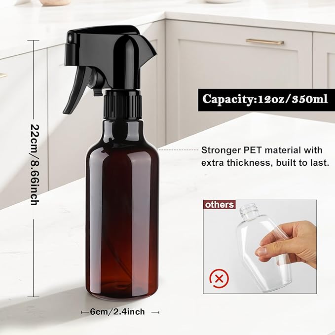 Plastic Spray Bottles 12oz Mist Continuous Spraying Bottle Heavy Duty Empty Water Spray Bottles for Hair, Cleaning Solutions, Plants，Essential Oils 1 Pack (Brown-1pcs)