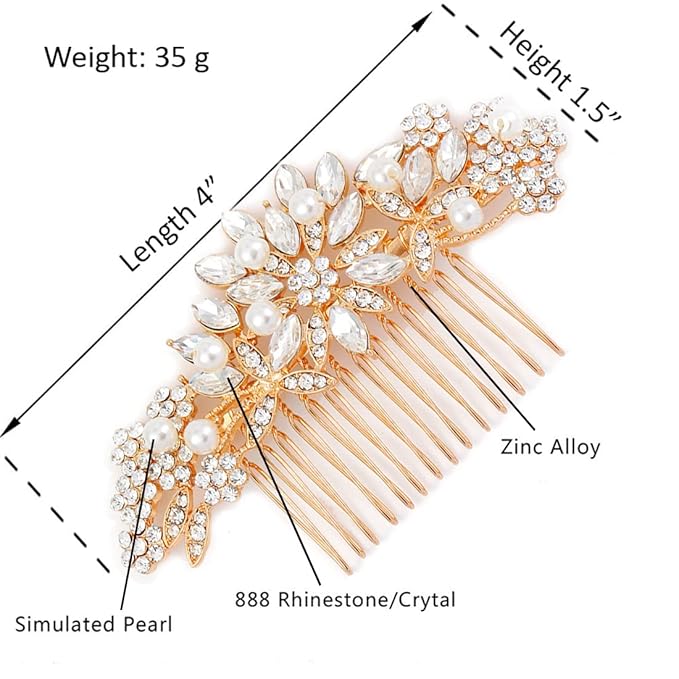 Crystal Wedding Hair Comb Bridal Hair Comb with Pearl Wedding Headpiece for party wear Golden Hair Accessory
