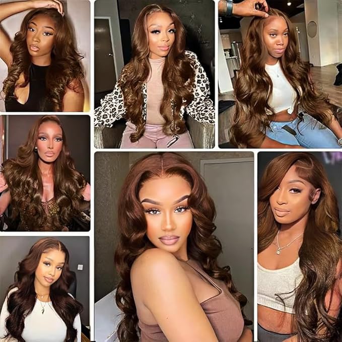 Color 4 Body Wave Bundles Human Hair Brown Bundles Niegmeag Brazilian Virgin Soft and Silky Remy Hair Extensions 18 20 22 Inch Double Weft Chocolate Brown Body Wave Bundle 300g