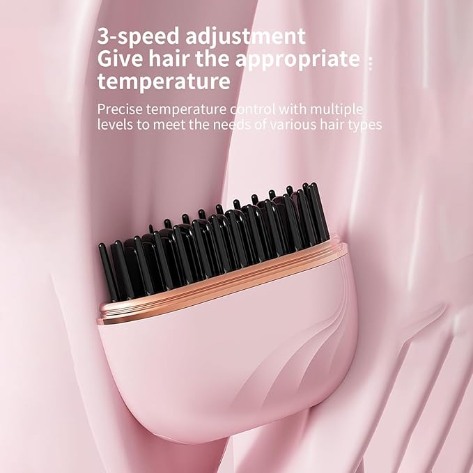Mini Hair Straighteners, Portable Hair Straighteners Brush, 30s Fast Heating Mini Cordless Straightener with 3 Heat Settings, Rechargeable Hot Comb Heated Hairs Styling Brush, for Home Travel