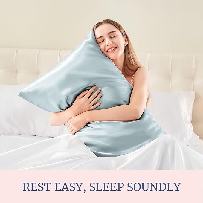BEDELITE Satin Pillowcase for Hair and Skin, Super Soft and Cooling Similar to Silk Pillow Cases 2 Pack with Envelope Closure, Gift for Women Men(20"x36" King Size, Stone Blue)