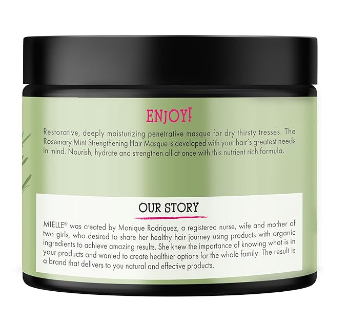 Mielle Organics Rosemary Mint Strengthening Hair Mask for Damaged Hair - Deep Conditioning Treatment Enriched with Biotin, Honey & Coconut Oil - Helps Encourage Longer, Healthier Strands (12 Oz)
