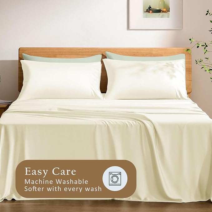 TOSMO Luxury Pillow Case Set of 2 - Cooling Viscose Derived from Bamboo - Oeko-TEX, Silky Soft, Breathble Pillow Cases with Envelope Closure (Standard, Vanilla Yellow)
