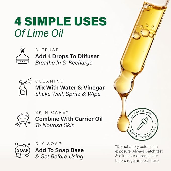 KUKKA Lime Essential Oils - 4 Fl Oz - for Hair, Skin, Diffuser, Aromatherapy & DIY Soap Making Scent