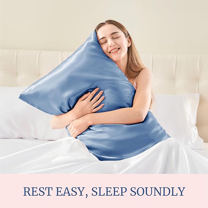 BEDELITE Satin Pillowcase for Hair and Skin, Super Soft and Cooling Similar to Silk Pillow Cases 2 Pack with Envelope Closure, Gift for Women Men(20"x40" King Size, Airy Blue)