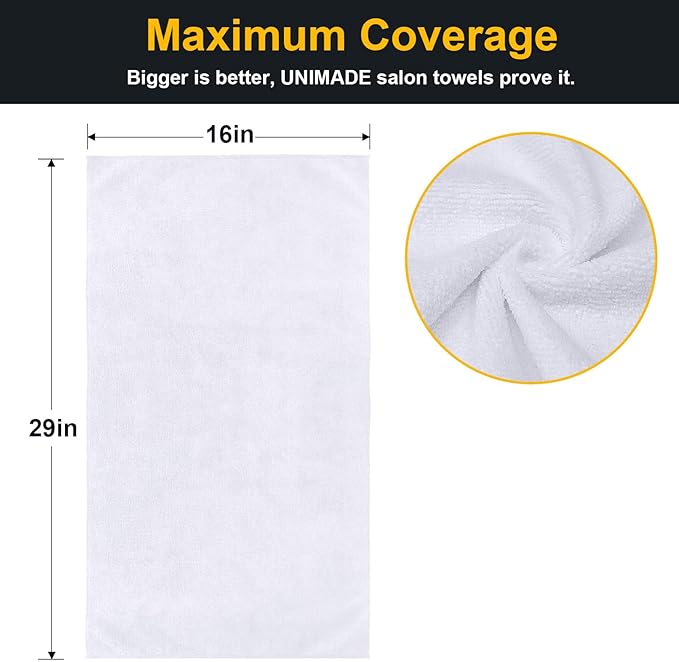 Salon Towels 24 Pack, Super Soft Microfiber Hand Towel, Highly Absorbent Hair-Drying Cloth for Gym, Bath, Spa Use and Home Beauty Care - White (16x29 inch)