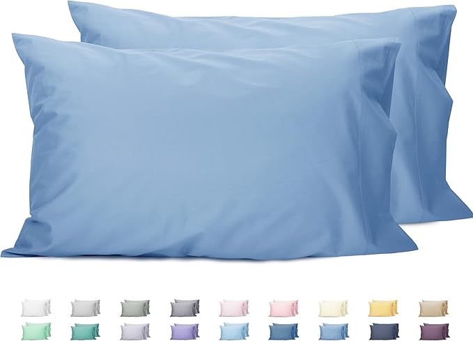 Sunflower Queen Pillowcases Set of 2, 100% Cotton Queen Size Pillow Cases 2, 20×30 inches Placid Blue, Soft and Breathable