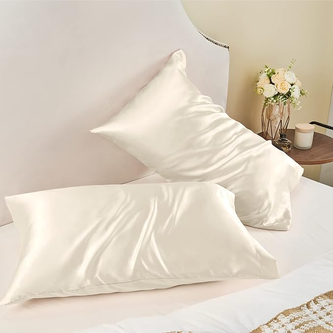 BEDELITE Satin Pillowcase for Hair and Skin, Super Soft and Cooling Similar to Silk Pillow Cases 2 Pack with Envelope Closure, Gift for Women Men(20"x26" Standard Size, Beige)