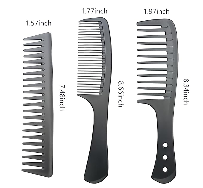 3 PCS Carbon Fiber Anti Static Comb, Heat Resistant Comb-Fine and Wide Tooth Hair Comb for Men and Women, Professional for Hair Stylist