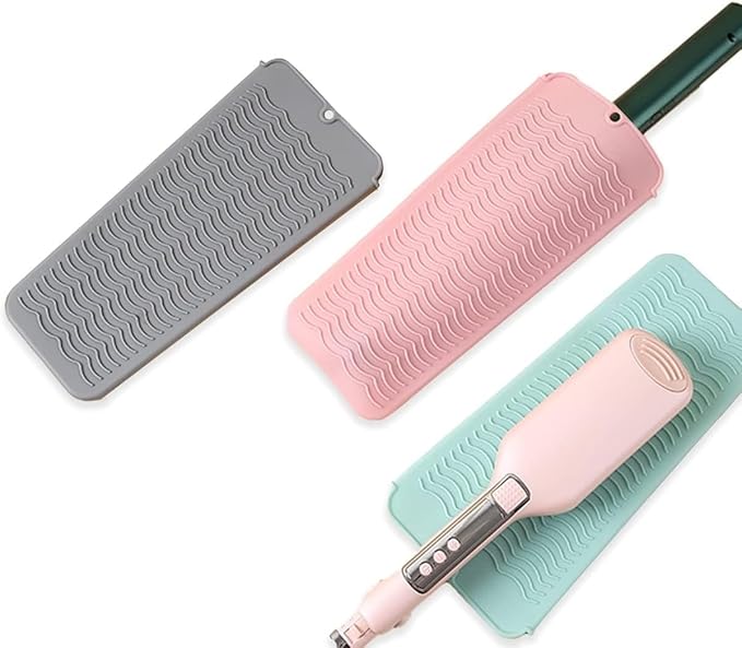 2 Pcs Professional Silicone Heat Resistant Mat Pouch for Curling Iron, Flat Iron and Other Hot Tools, Portable Travel Mat and Cover for Hair Styling Tools with Hanging Hole (2PCS Blue)