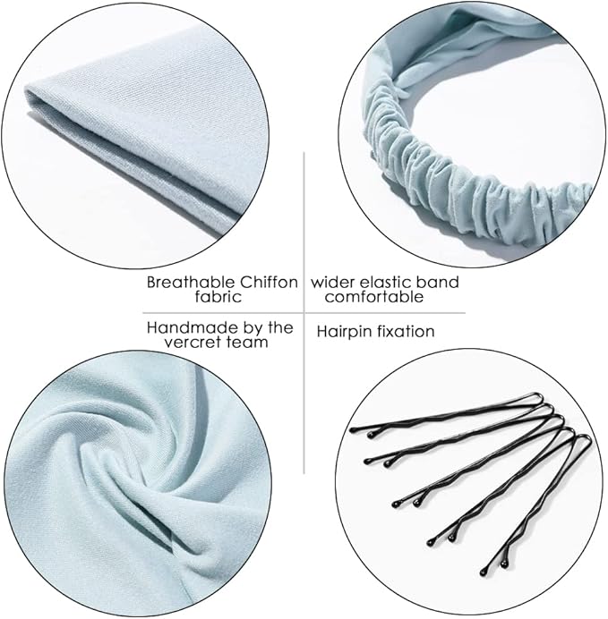 6 Pack Hair Scarf Headband for Women Elastic Bandana Head Scarf Large Boho Triangle Kerchief with Clips Non Slip Scarves