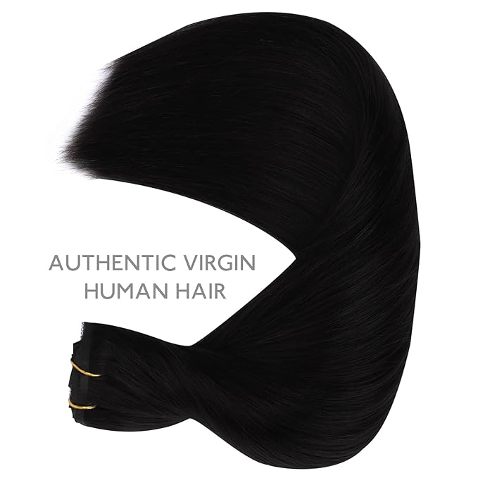 WENNALIFE Lace Seamless Clip in Hair Extensions Human Hair 7pcs Ultra Invisible 50% Thinner Seamless Clip Ins Jet Black Natural Remy Hair 20 inch