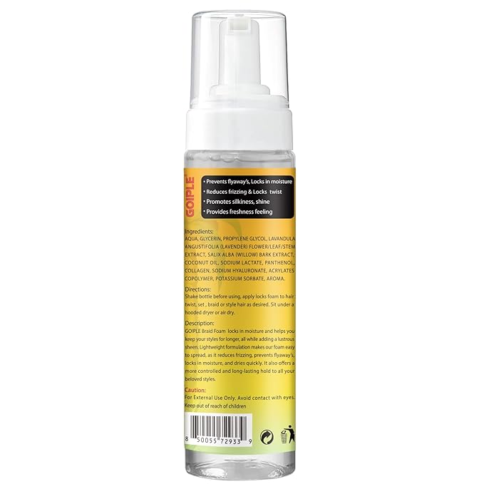 Braid Foam Control Braid Mousse for Braids Twist, Locs, No Flake Extra Hold High Shine Style and Moisturizes, Hair Braiding Mousse for Braids Lightweight Easy to Apply 8fl oz