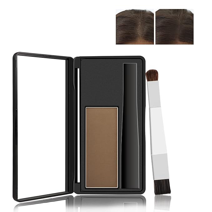 Boobeen Hair Shadow Powder Kit, Roots Touch-Up Powder Cover Hair Color, Temporary Concealer with Brush for Gray Root