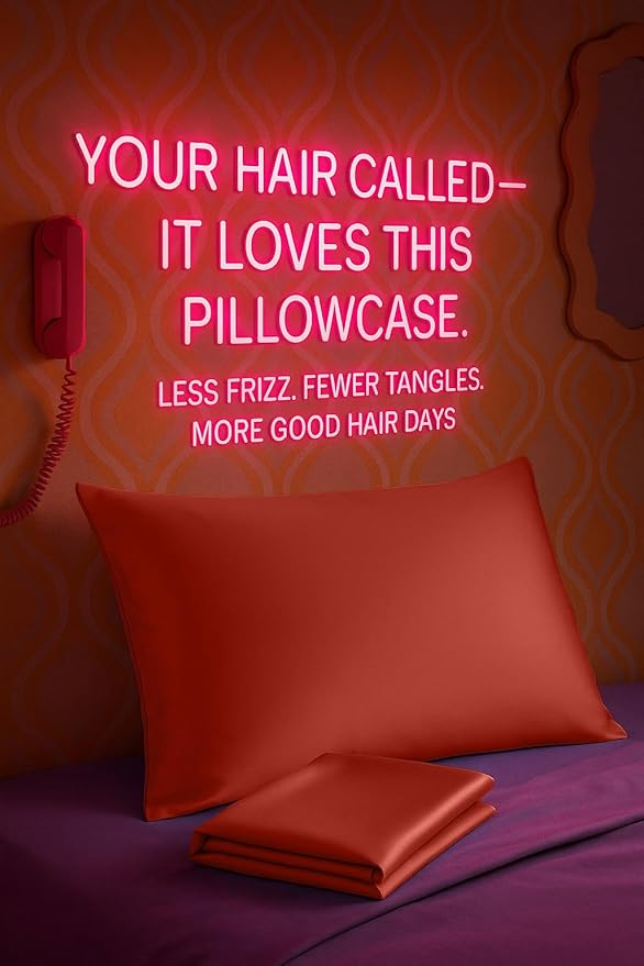 BLISSFORD Satin Pillowcase with Zipper, for Hair and Skin Care, Feels Soft and Cool Like a Silk Pillowcase, Satin Pillow Cases 2 Pack, Slik Pillow Cover, Rust - King Size, Set of 2