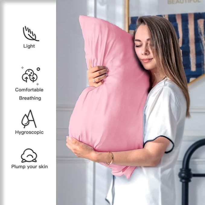 Silk Pillowcase for Hair and Skin,Soft,Breathable and Sliky 100% Standard Size Pillow Cases Set of 2,Both Sides Natural Mulberry Silk Pillowcases with Hidden Zipper(Standard Size 20"X 26",2pcs)
