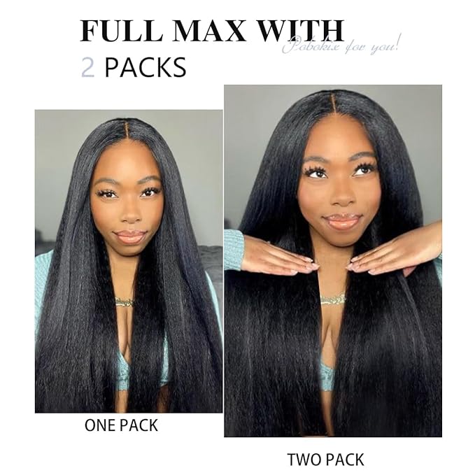 Kinky Straight Clip in Hair Extensions Real Human Hair 2 Pack 240g Seamless Clip in Hair Extensions for Women Full Max with 16Pcs PU Skin Weft 24inch Natural Black