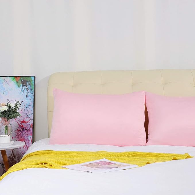 uxcell 2 Pack Silk Satin Pillowcase for Hair and Skin, Cool, Silky, Soft Breathable Pillow Cases King Size 20x36 Inch Sateen Pillowcase Pink with Envelope Closure