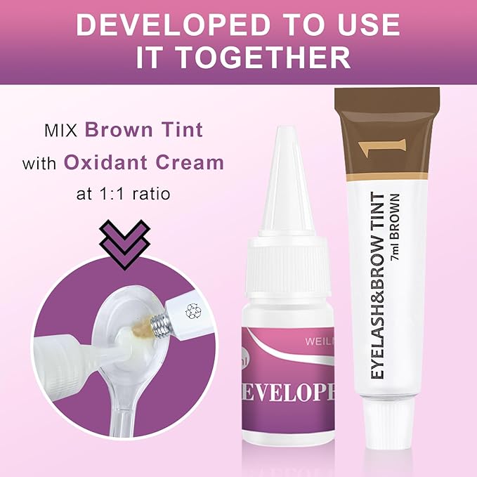 Eyelash & Eyebrow Color Kit, Professional Instant Lash & Brow Color Kit with Natural Results, Easy to Use, Eye Brow & Eye Lash Coloring Set DIY Hair Coloring for Salon Home Use 7ml (Brown/Light Brown)