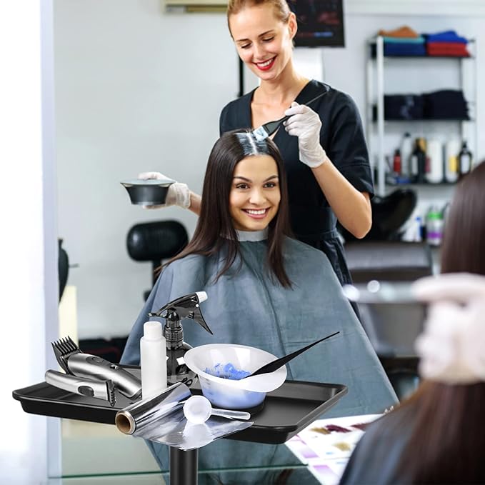 Salon Tray, Metal Feet Salon Rolling Tray with Height Adjustable, Hair Color Trays Non-Rusting