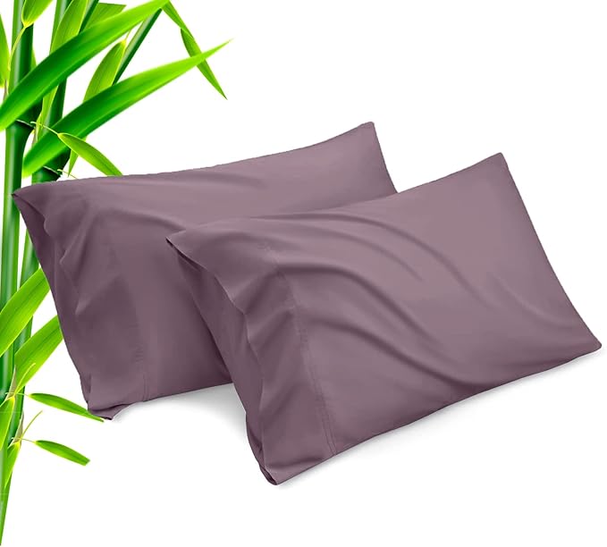 Pillow Cases Queen Size 2 Pack, Bamboo Rayon Cooling Pillowcases with Envelope Closure, Cool Breathable Pillow Case for Hot Sleepers & Night Sweats, 20x30 inches, Greish Purple