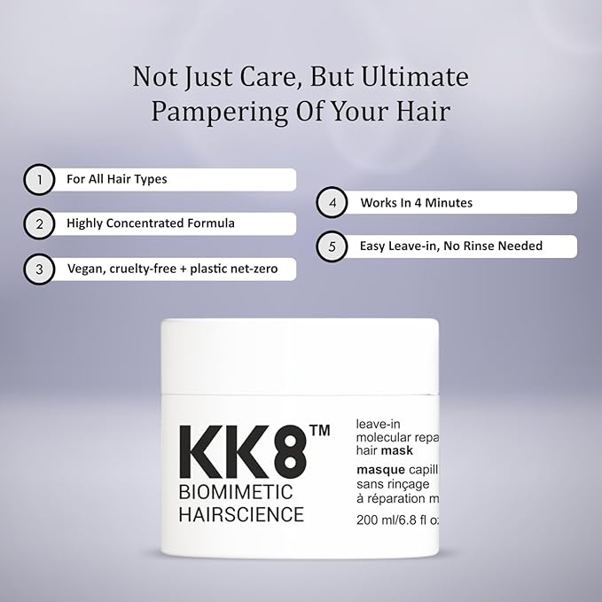 Leave-In Molecular Hair Mask, Repairs Dry or Damaged Hair, Reverse Hair Damage from Bleach, Color, Chemical Services & Heat – 200 ml / 6.8 fl oz