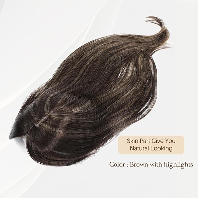 UDU Hair Toppers for Women for Thinning Hair Highlights Synthetic Fiber Hair Toppers Hair Pieces for Women Ladies Ash Brown Muti-layer Long Straight Wavy Clip in Wiglets with Fringe bangs