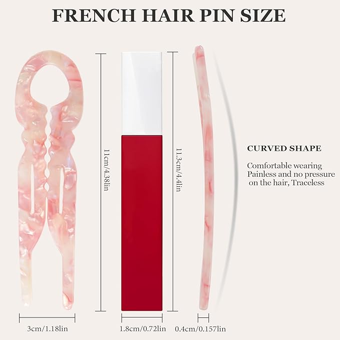 Sunolga 3pcs Prestige French Hair Pins for Women, 4.38" Large, Serrated Anti-Slip Design, Curved Shape for Better Head Fit, Coquette Elegant Hair Accessories for Updos, Chignon, Bun Hairstyles