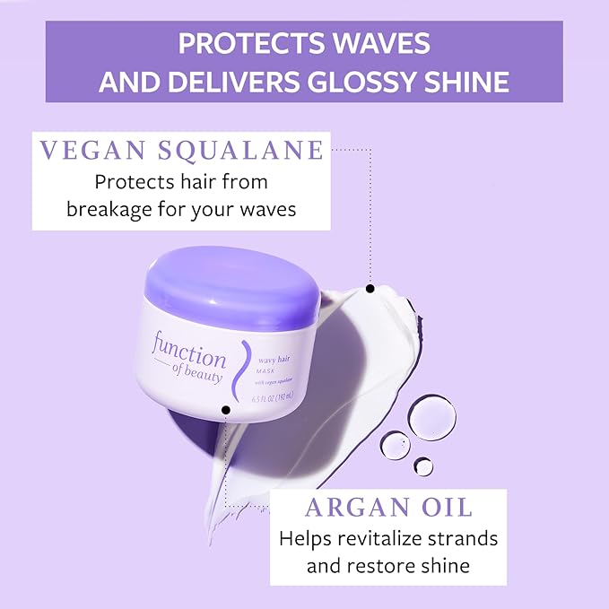 FUNCTION OF BEAUTY Hair Mask for Wavy Hair, 6.5 oz - Deep Conditioning Formula With Argan Oil to Restore Shine & Vegan Squalane to Prevent Hair Breakage, Customizable Haircare