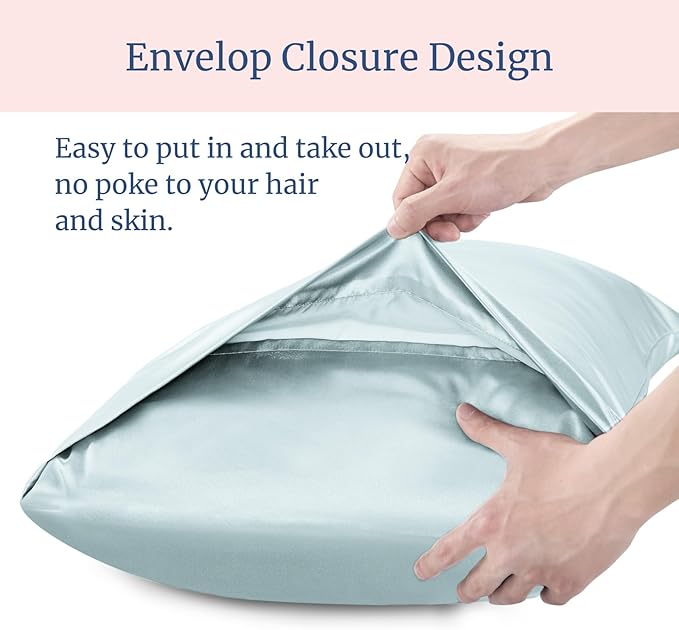 BEDELITE Satin Pillowcase for Hair and Skin, Super Soft and Cooling Similar to Silk Pillow Cases 2 Pack with Envelope Closure, Gift for Women Men(20"x40" King Size, Stone Blue)