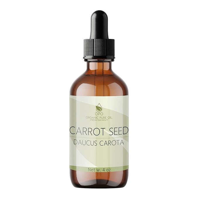organic pure oil OPO Carrot Seed Oil - 4 oz Glass & Dropper - Pure Unrefined Cold Pressed Non GMO Vegan Carrier Oil for Hair Skin Face Body Nails Cuticles Daily Use Moisturizer