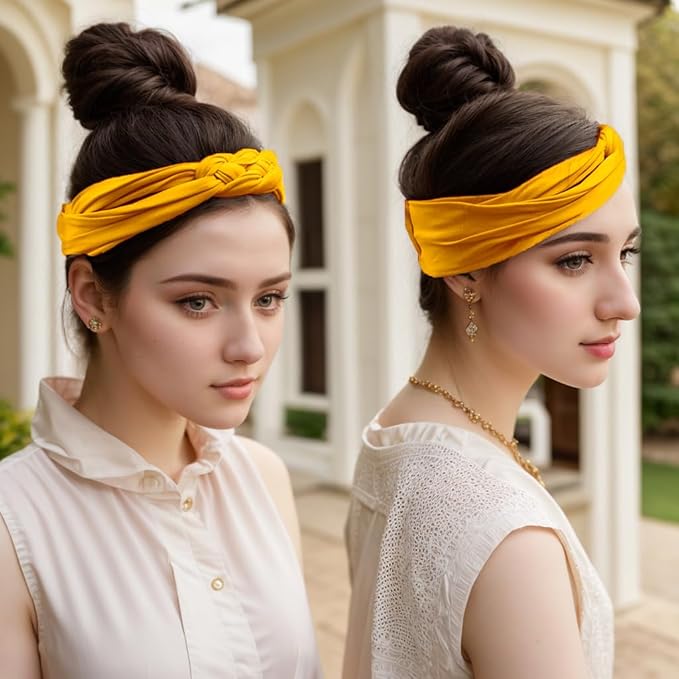 Vercret Headbands for Women Sailor Knot Headband Black Double Wide Elastic Adjustable Braided Hair Bands Non Slip for Girls Boho Stretchy Turban Headwrap Yoga Workout,Solid Color, 3Pcs