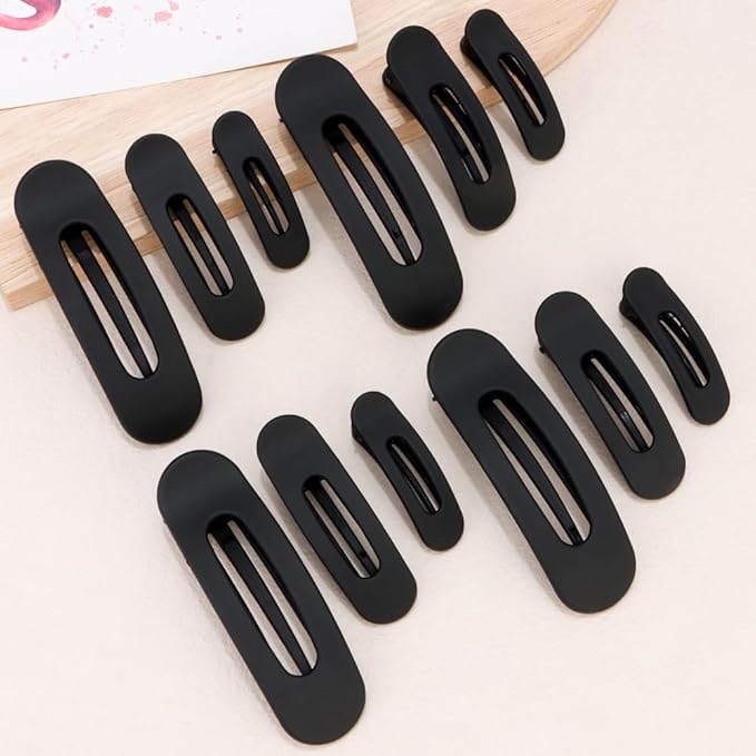 Large Duck Billed Hair Clips, Ahoney 12 Pack Alligator Clips for Thin/Thick Hair - 3 Sizes Lay Down Banana Clips & Hair Styling Accessories for Women, Girls (Black)