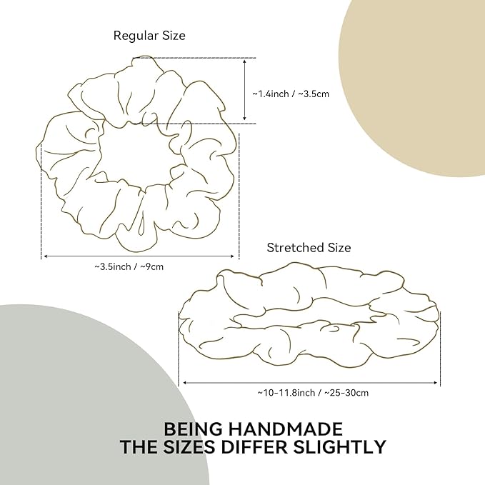 22 Momme 100% Mulberry Silk Scrunchies (2 Pack, Cream White, Olive Green), Well-Hold Elastic for No-Damage, Soft Hair Ties, 6A Grade, OEKO-TEX Certified, Reduces Frizz & Breakage