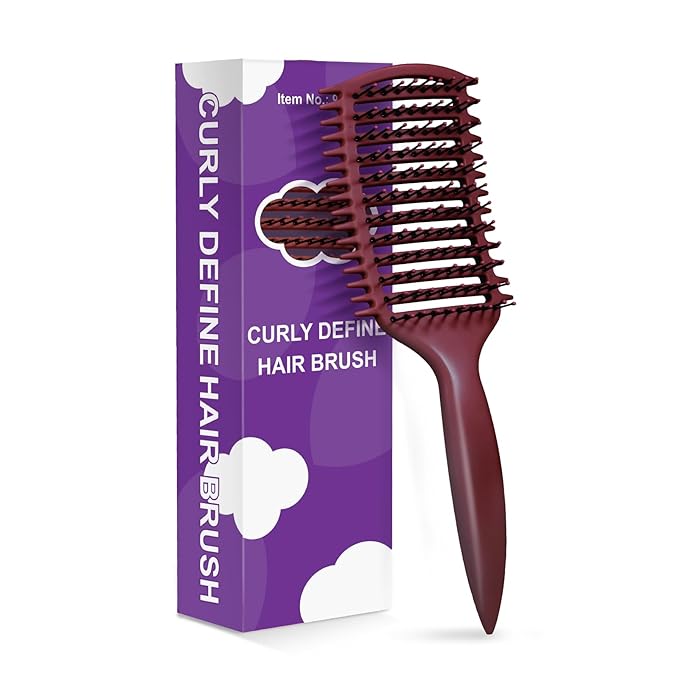 Curly Hair Brush & Curl Defining Brush – Easily Detangles Knots with Less Pulling – Styles Wet or Dry Hair, Tames Frizz for All Curl Types (Claret)