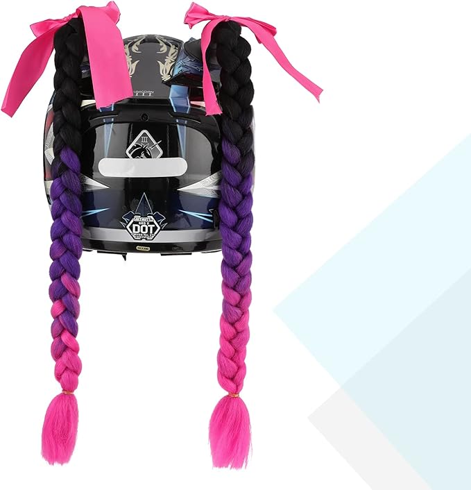 SEGO 1PCS/2PCS Helmet Pigtail Braids with Detachable Suction Cup Bowknot Ponytail Hair Many Colors (Helmet not Included)
