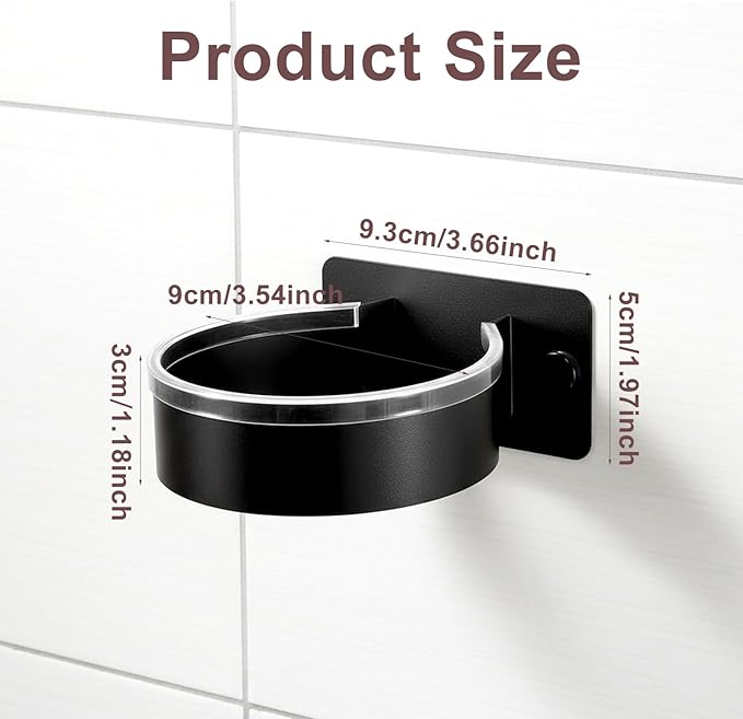 Dryer Holder Wall Mounted, Adhesive Stainless Steel Blow Dryer Stand Hair Tool Hairdryer Storage Organizer Hanger for Bathroom Cabinet Door Barber Shop (Black)