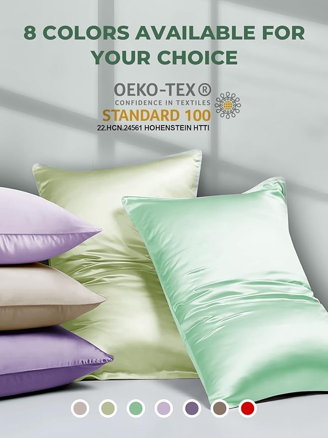 Mulberry Silk Pillowcase for Hair and Skin, SGMSILK 22 Momme Natural Silk Pillow Cases with Zipper, 6A Soft and Smooth Single Sided Pure Silk Pillow Cover (Light Green, King 20"x36")