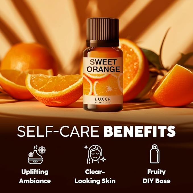 KUKKA Sweet Orange Essential Oils - 0.34 Fl Oz - for Hair, Skin, Diffuser, Aromatherapy & DIY Soap Making Scent
